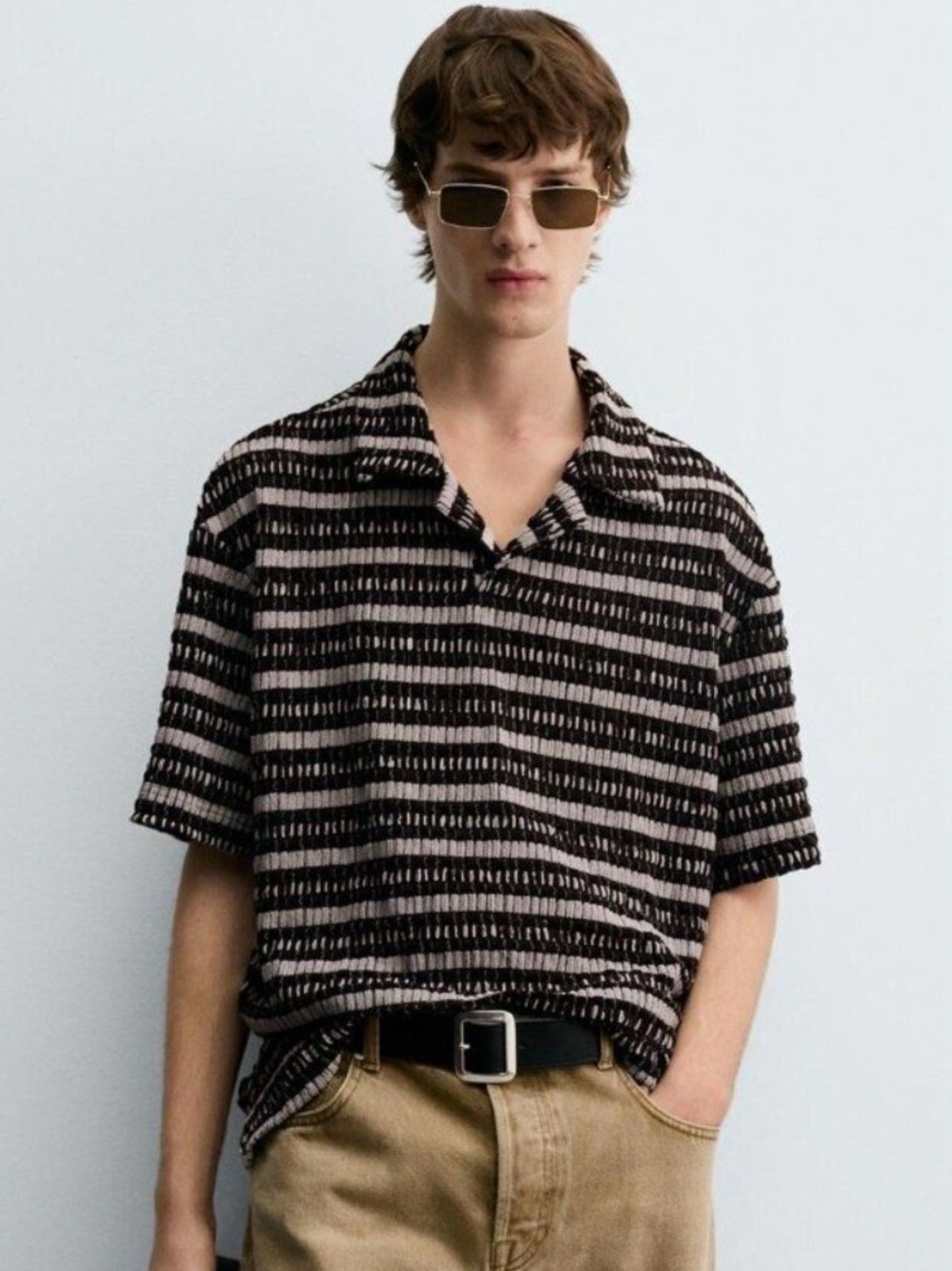 Zara Men Striped Knit Short-Sleeve Polo